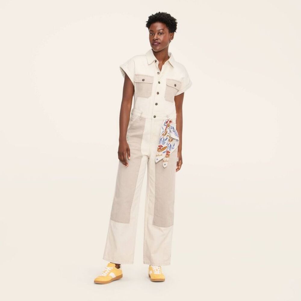 Woolrich Two-Tone Cream and Beige Utility Jumpsuit - Picture 3 of 4